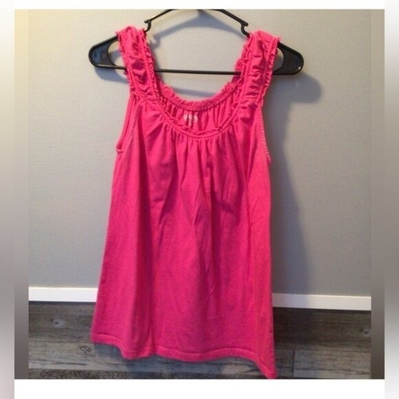 Cato Pink Sleeveless Tank Top with Gathered Neckline and Floral Details (5e) - Picture 1 of 3